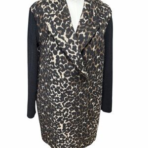 Kenneth Cole New York Cheetah Print Sweater Sleeve Coat Sz Lrg